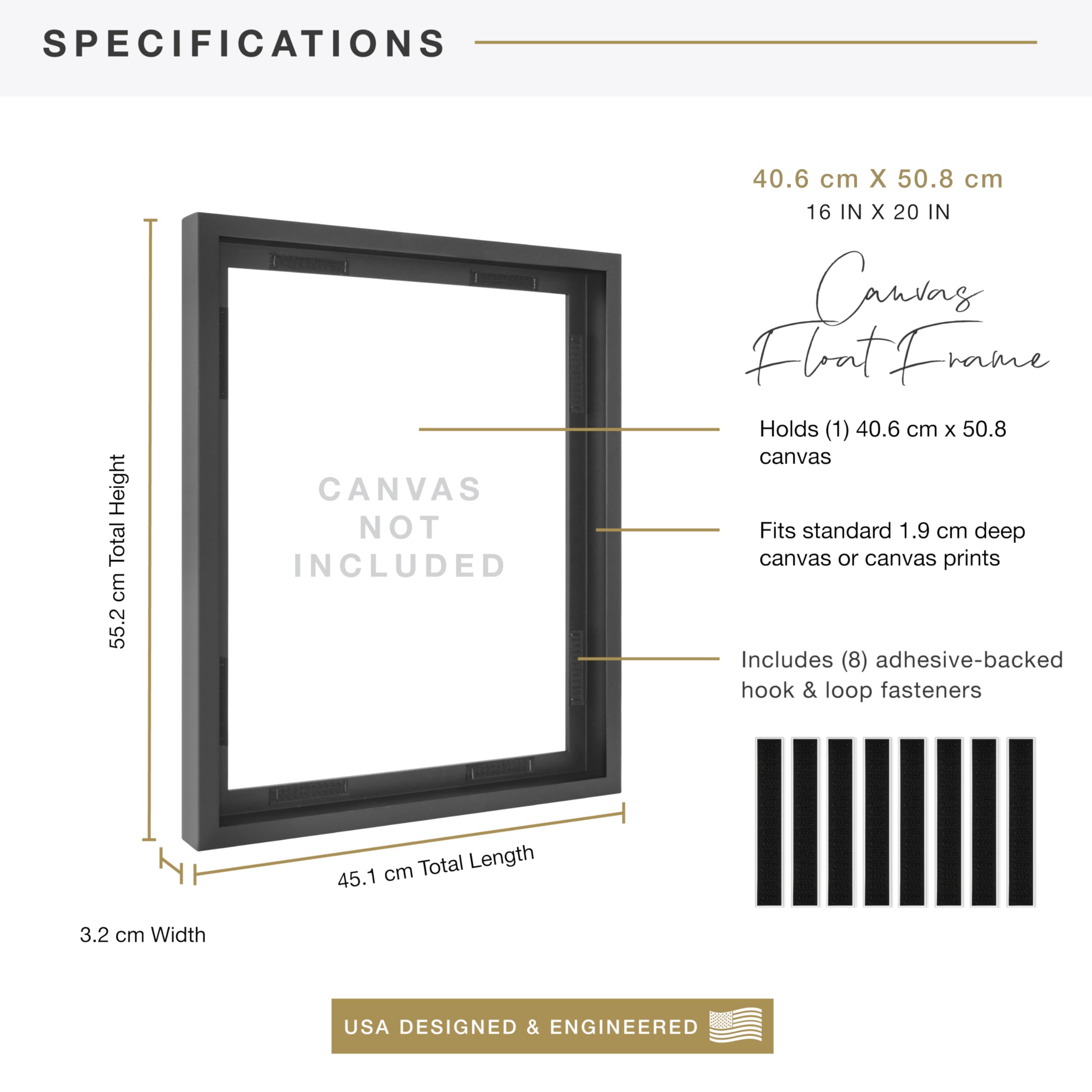 MCS canvas float frame 16x20 black with canvas artwork inside