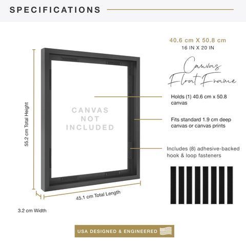 MCS canvas float frame 16x20 black with canvas artwork inside