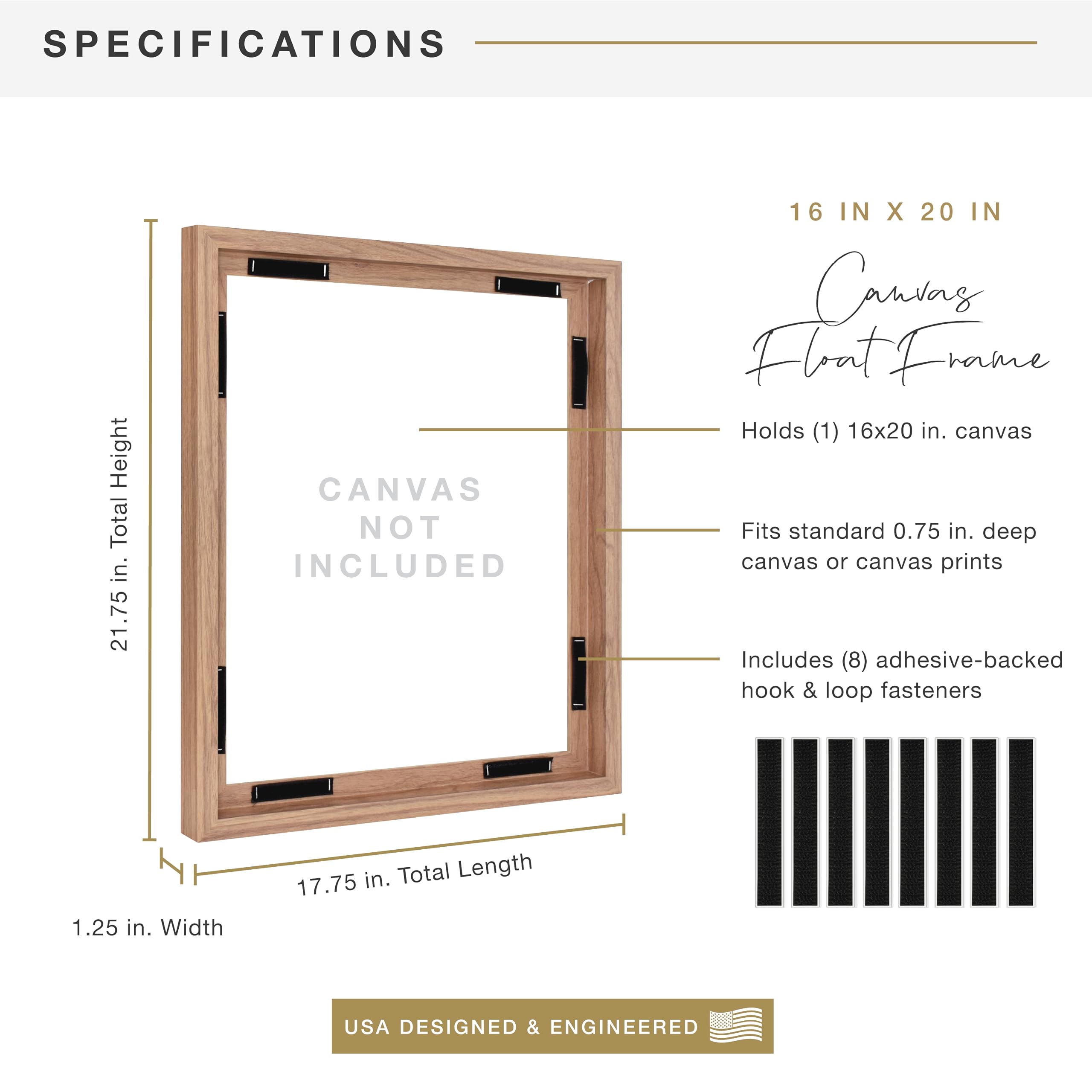 MCS Canvas Float Frame back with adhesive-fastener system for easy art swaps.