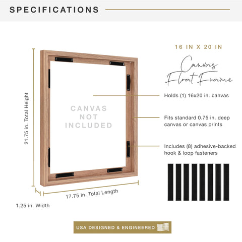 MCS Canvas Float Frame back with adhesive-fastener system for easy art swaps.