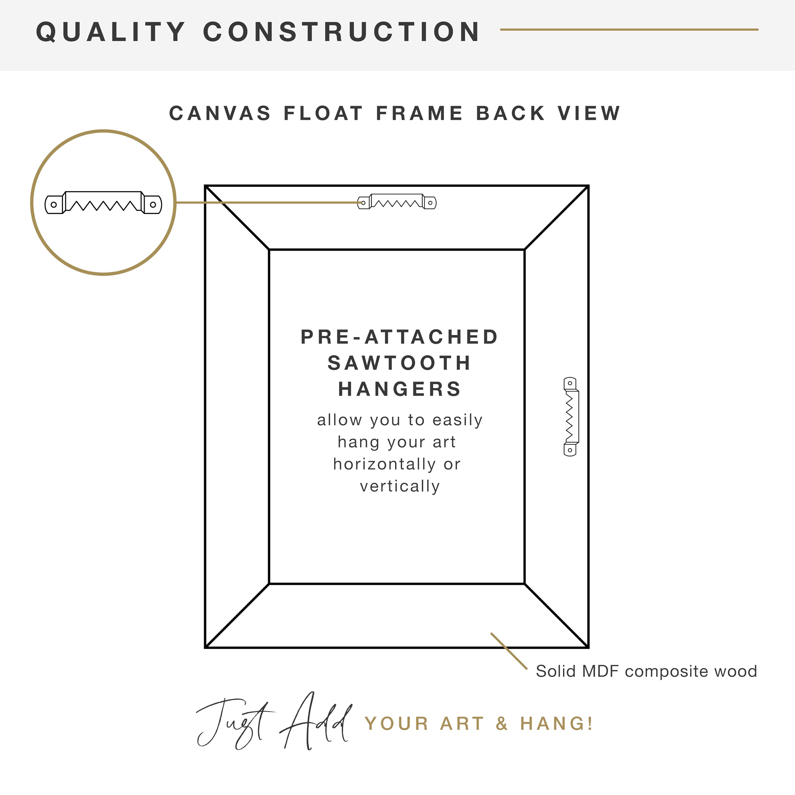 MCS Canvas Float Frame sawtooth hangers close-up for versatile mounting.