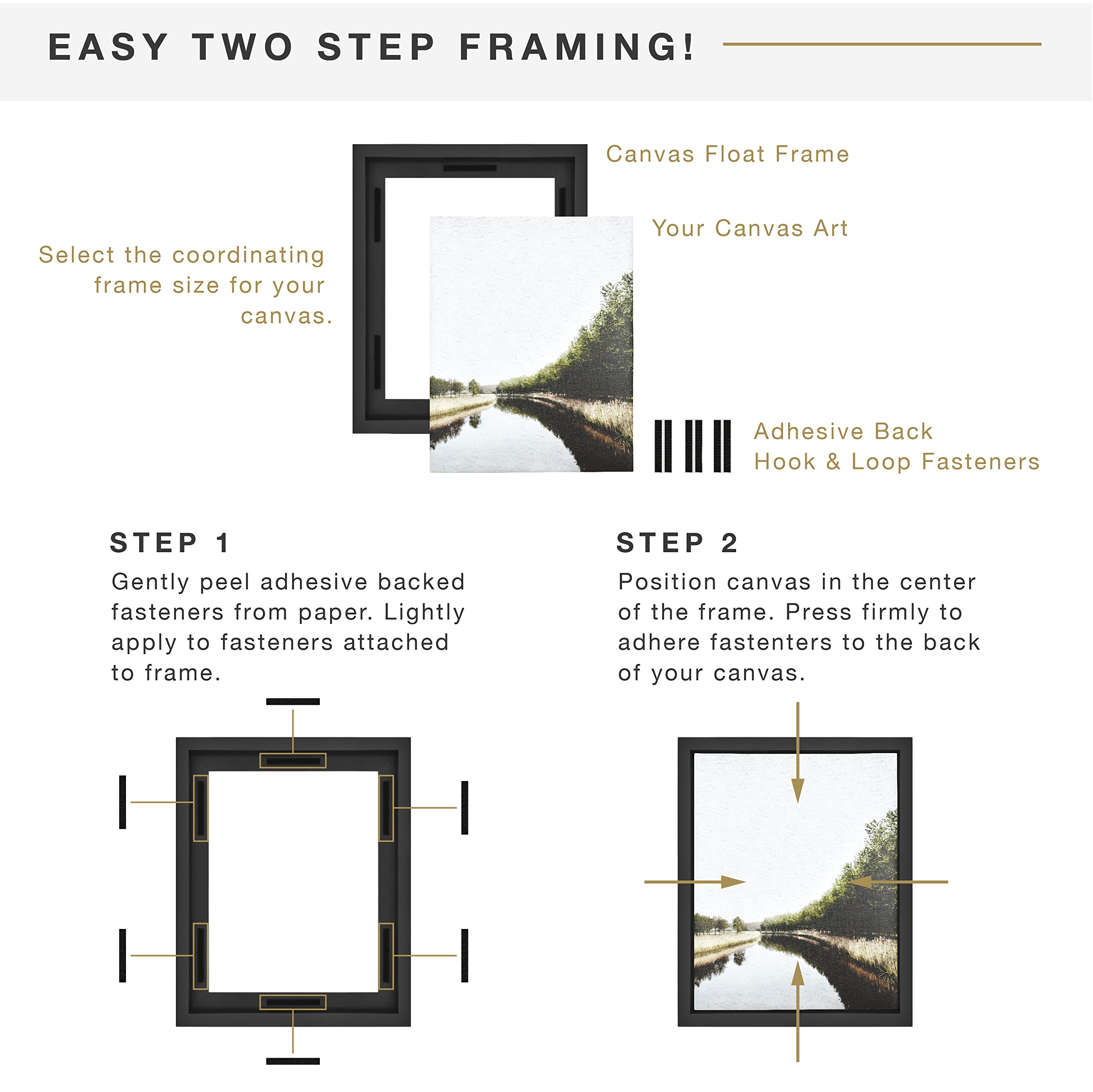 MCS Canvas Float Frame Velcro mount close-up showing tool-free installation