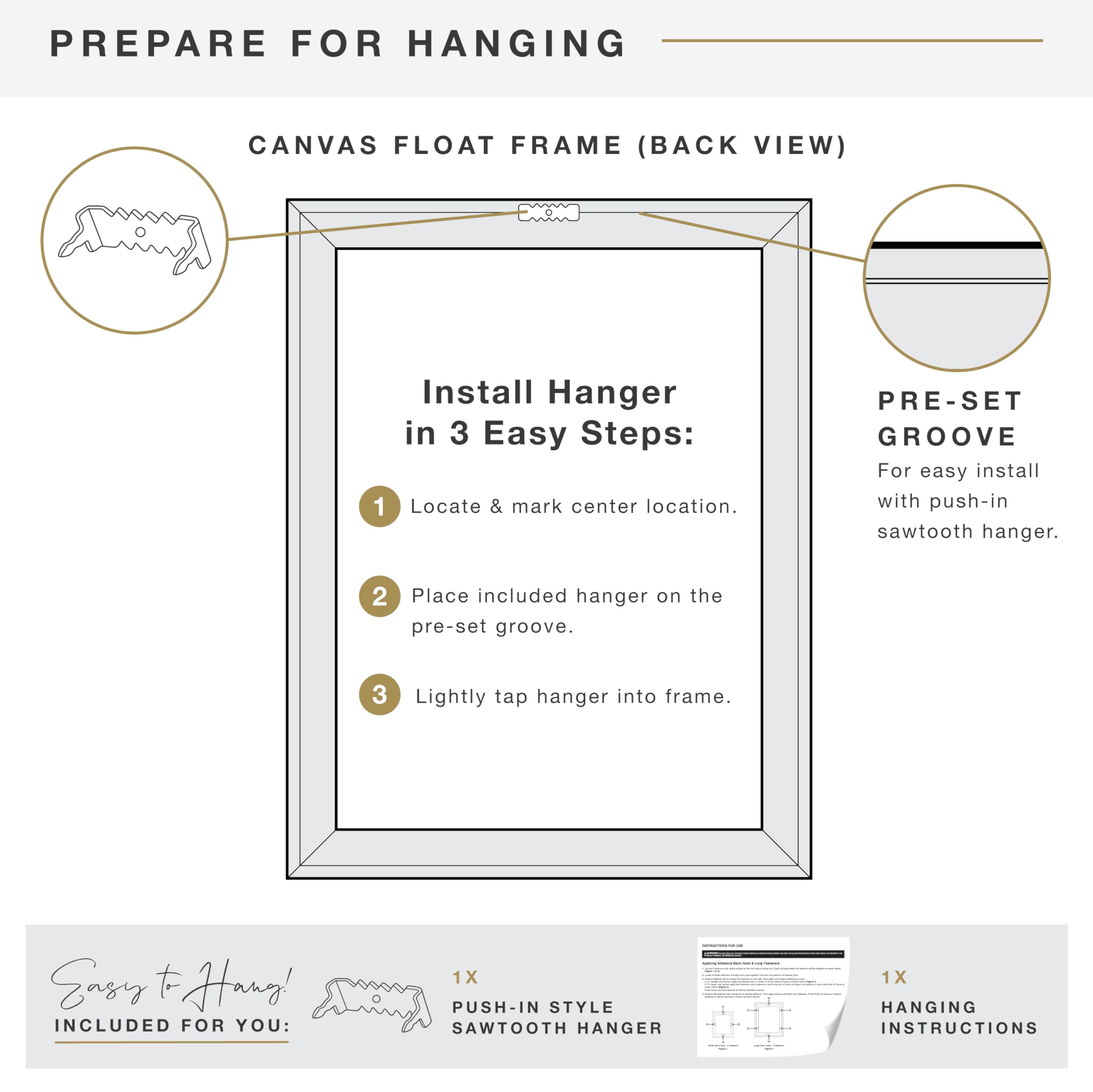 Frame used in horizontal and vertical wall display for canvases