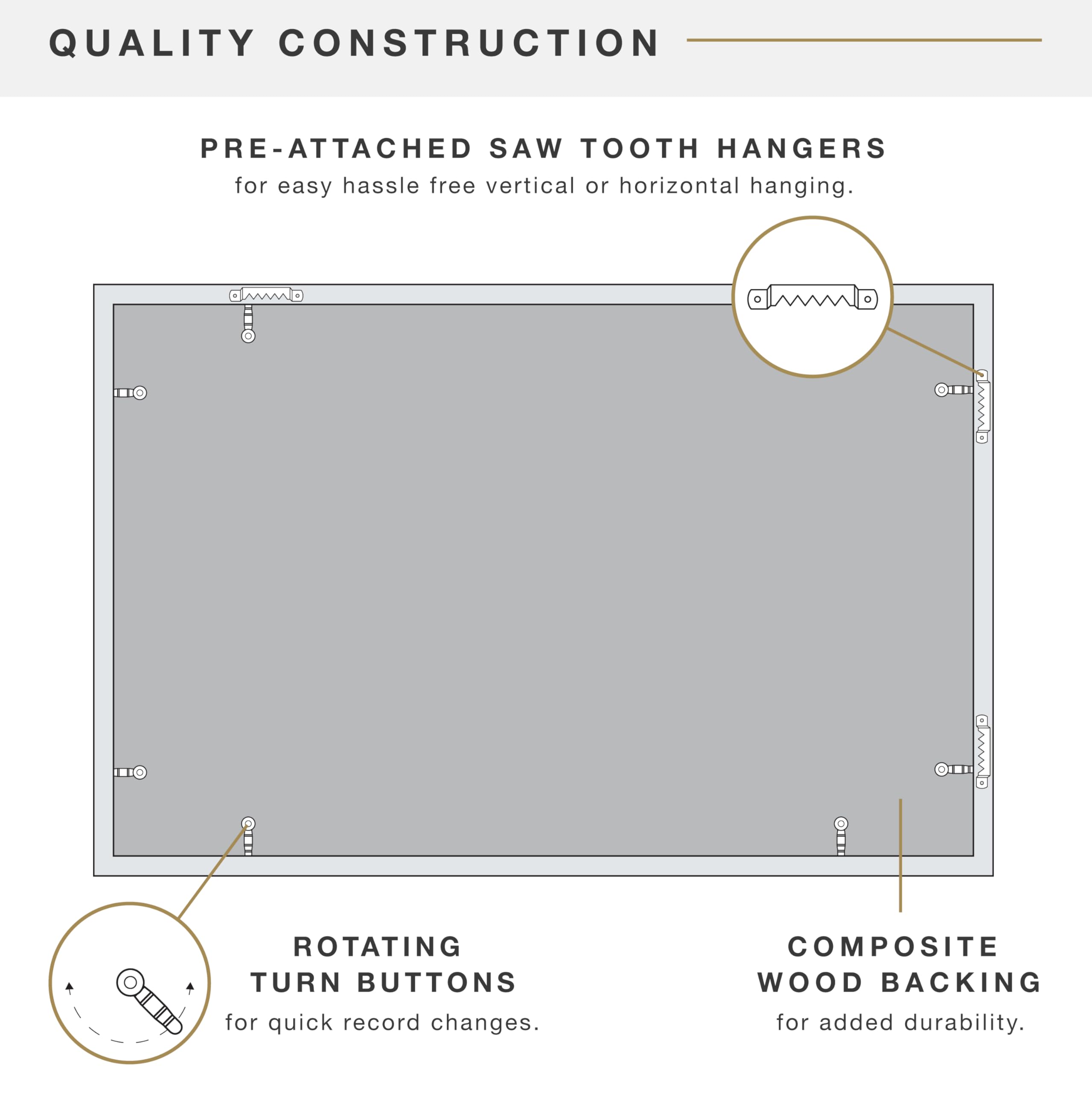 MCS frame easy to use turn buttons for quick loading and removal