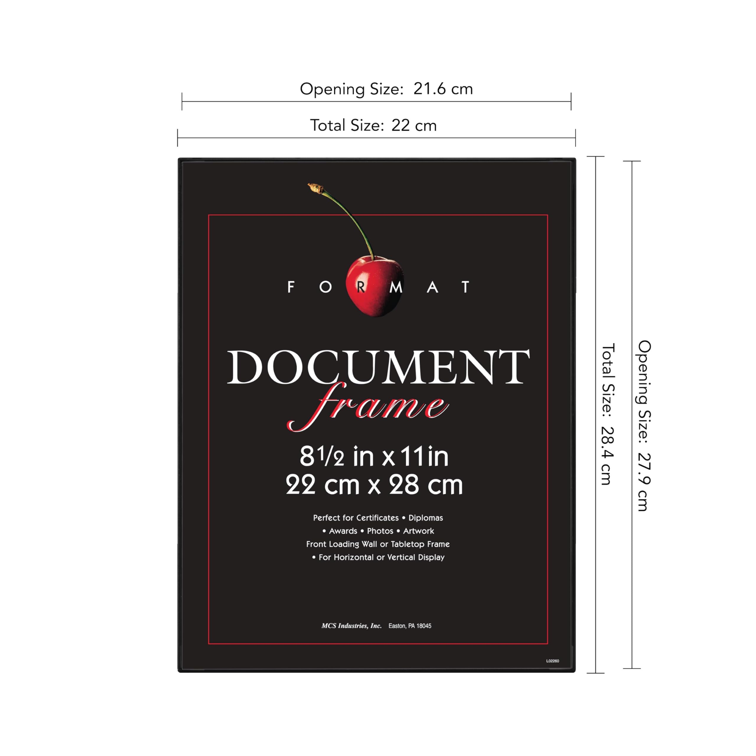 MCS Format frame on tabletop displaying with snap-in easel