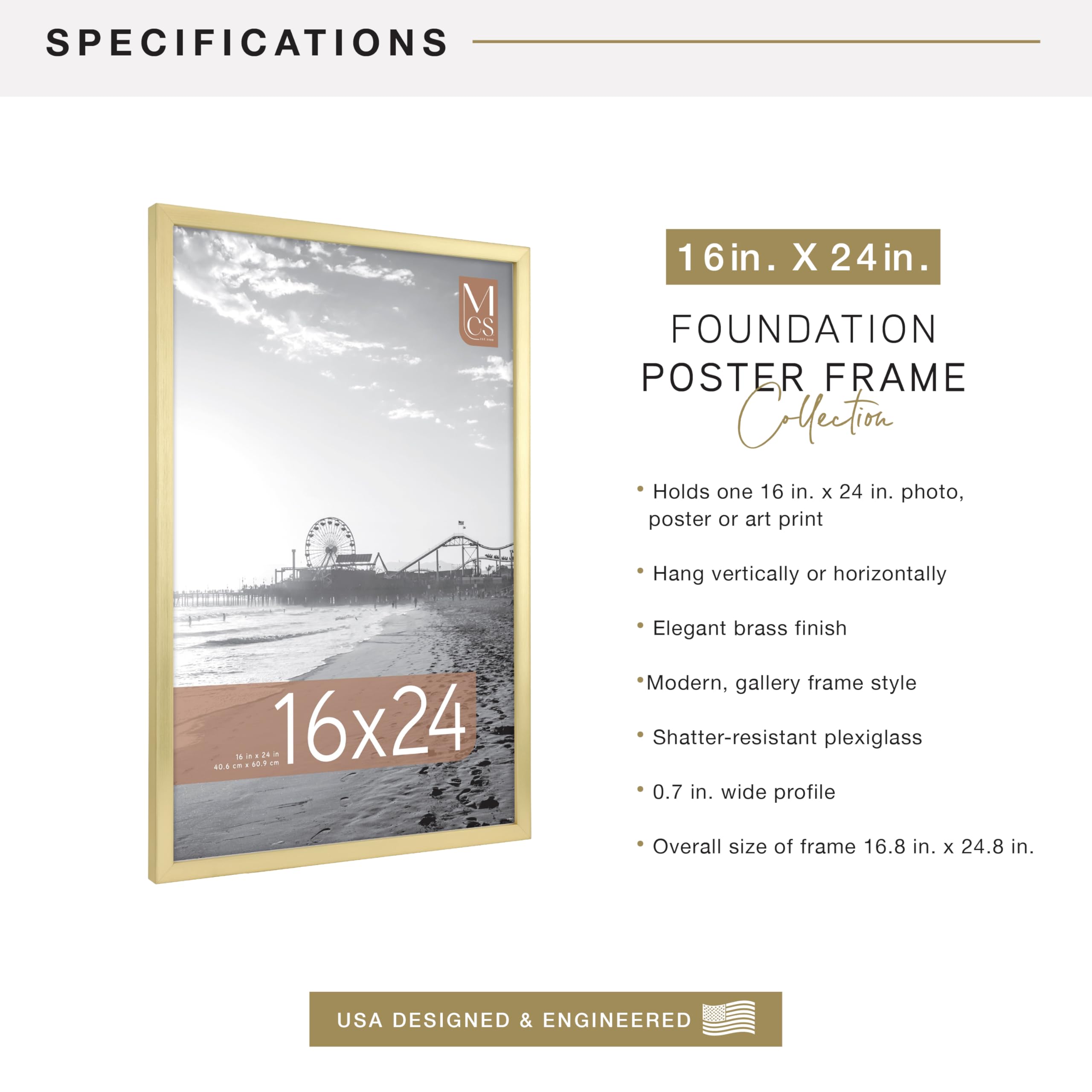 MCS Foundation 16x24 brass frame dimensions show clean, substantial presence