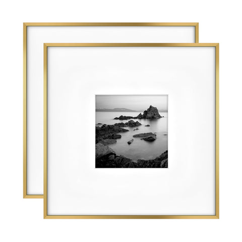 MCS Foundry 18x18 brass-brushed frame with mat showcasing an 8x8 photo display.