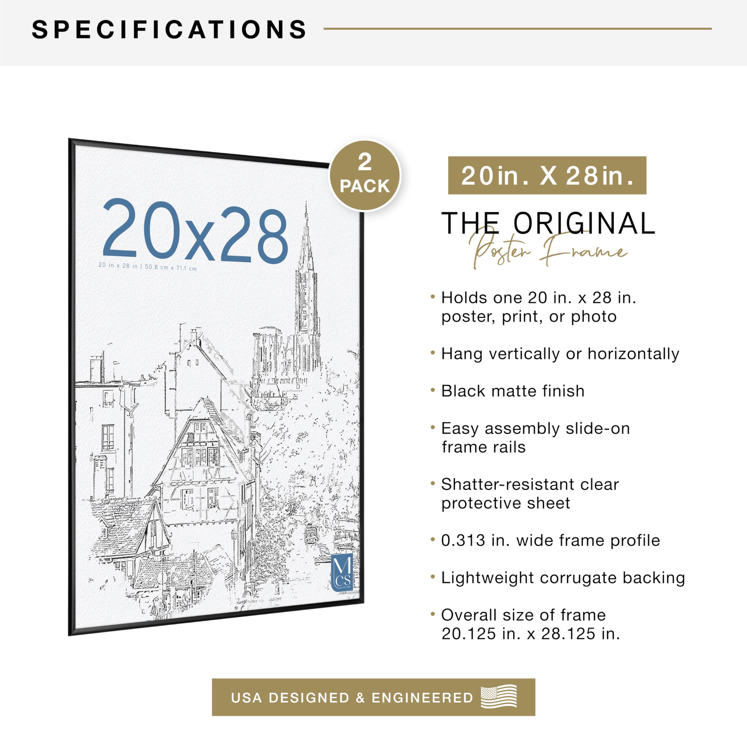 MCS Original 20x28 corrugated back for lightweight yet sturdy framing.