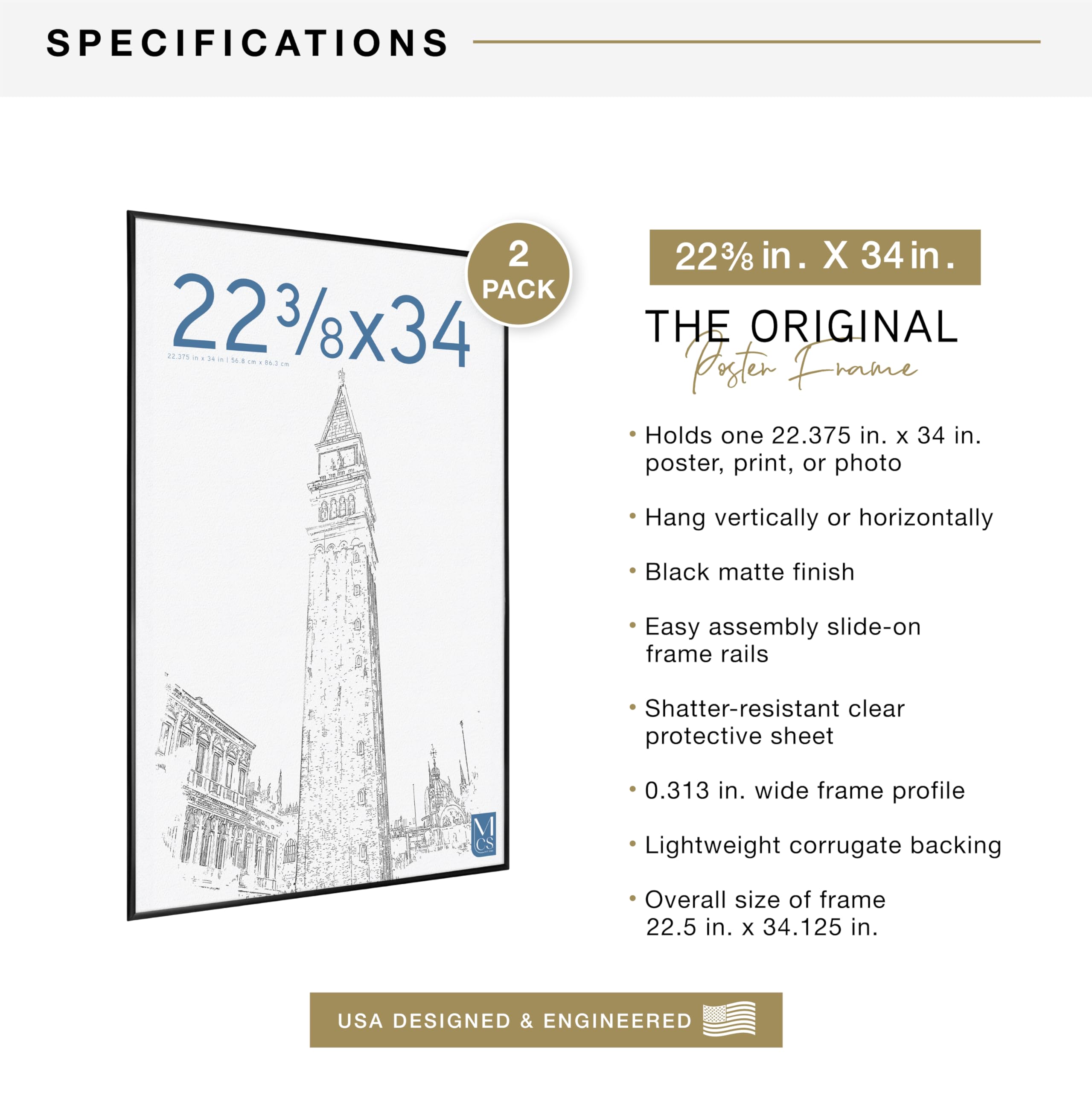MCS Original Poster Frame vertical hanging demonstrates versatile wall orientation.