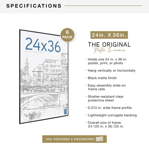 MCS Original Poster Frame 24x36 snap-in assembly enables quick setup and easy hangs.