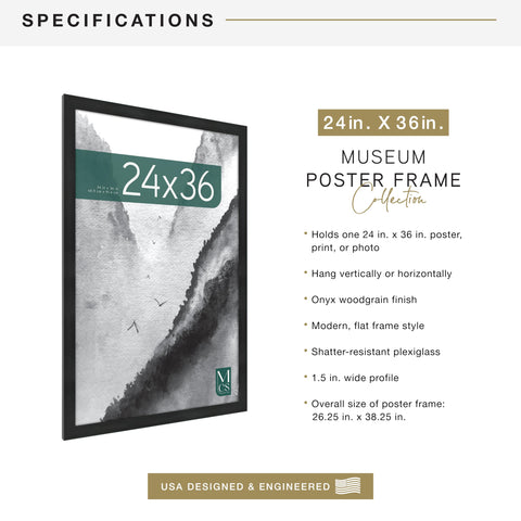 MCS 24x36 frame with plexi front protects prints from dust while preserving clarity