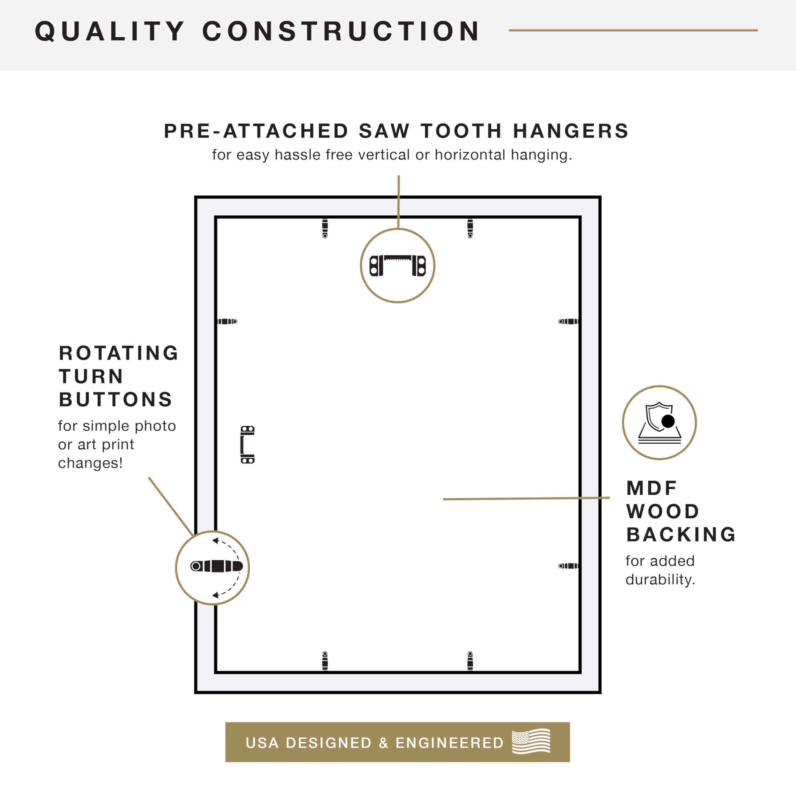 MCS Studio Gallery 16x20 frame back with sawtooth hanger and turn-button access.