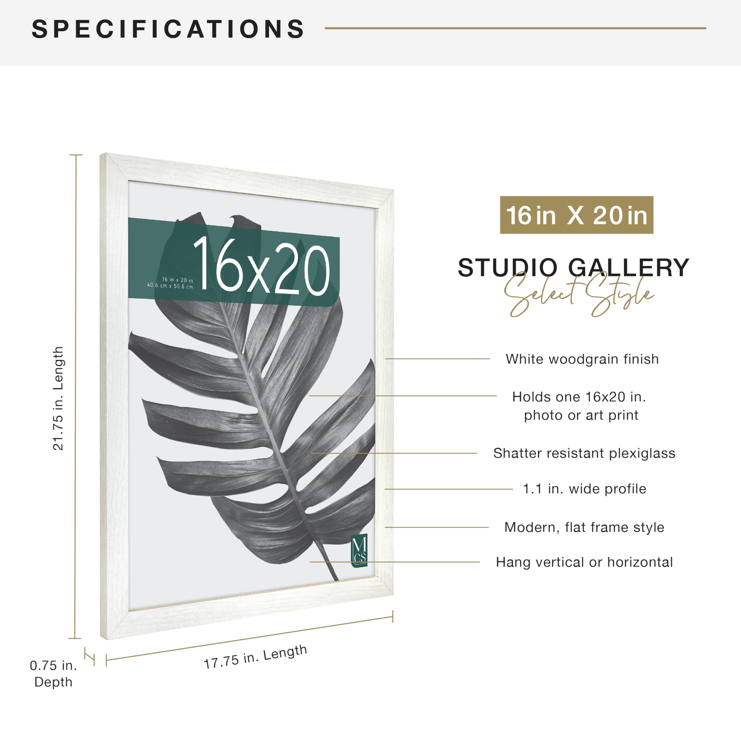 MCS Studio Gallery with attached sawtooth hangers for vertical or horizontal hanging.
