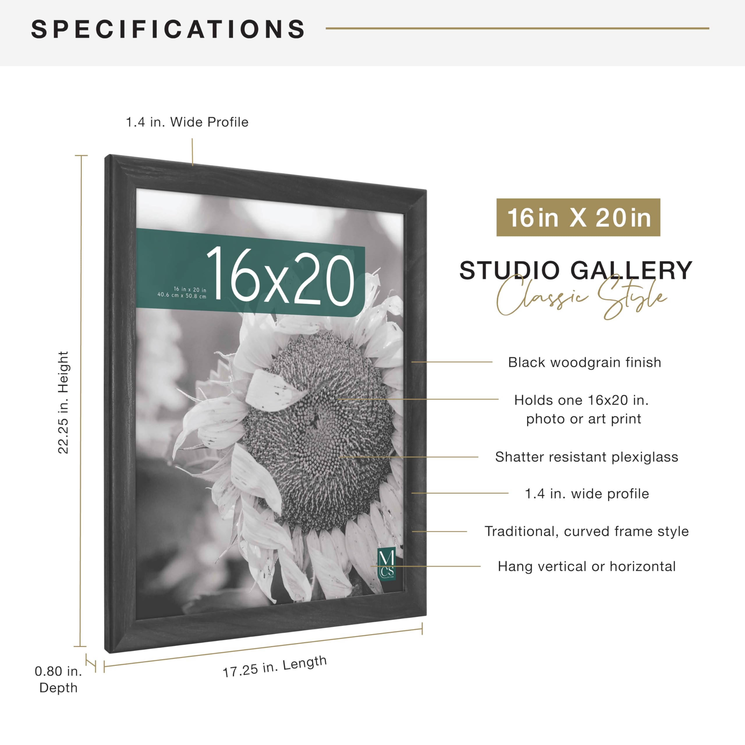 MCS Studio Gallery Classic frame easy hanging for vertical or horizontal layout.