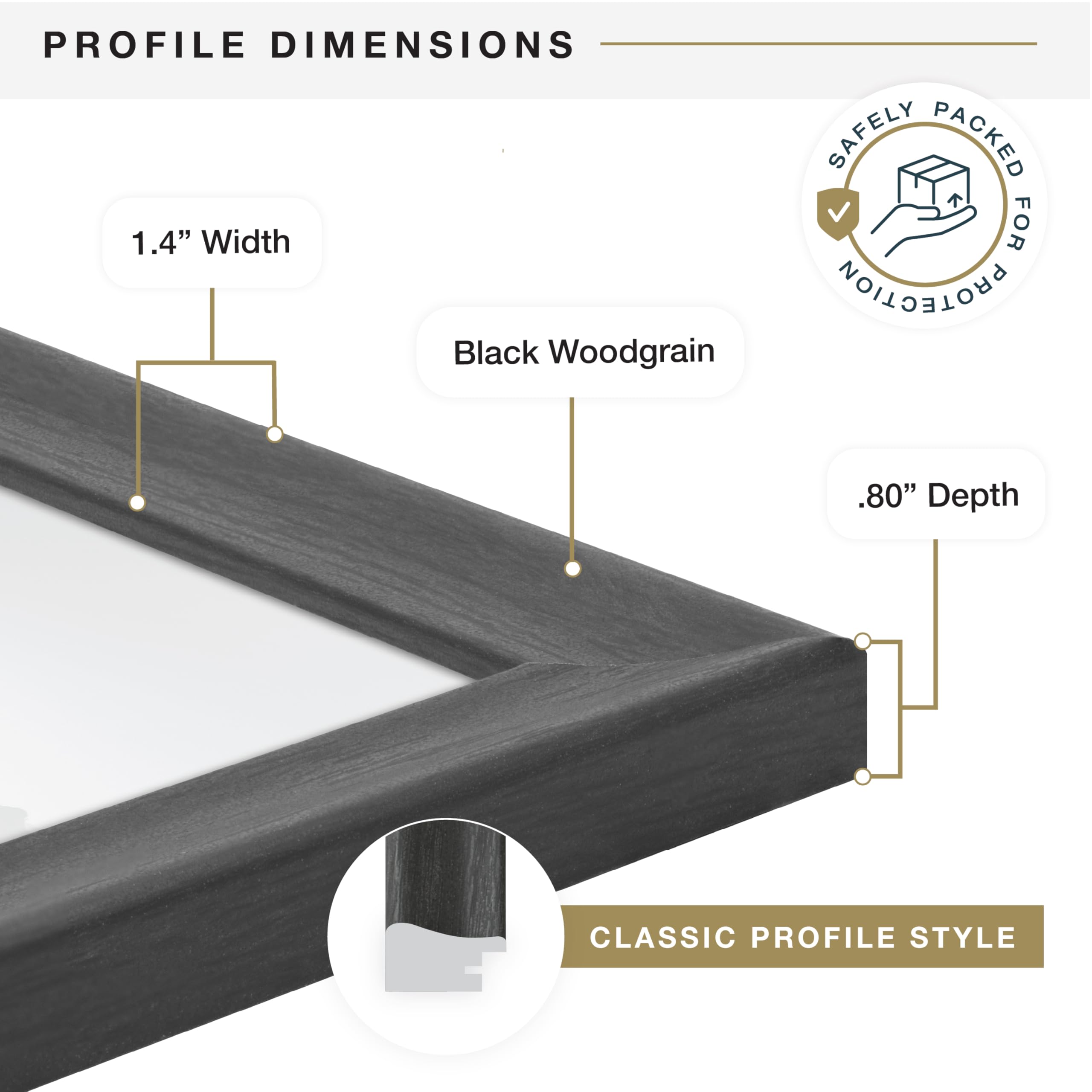 MCS Studio Gallery Classic frame woodgrain finish complements varied décor.