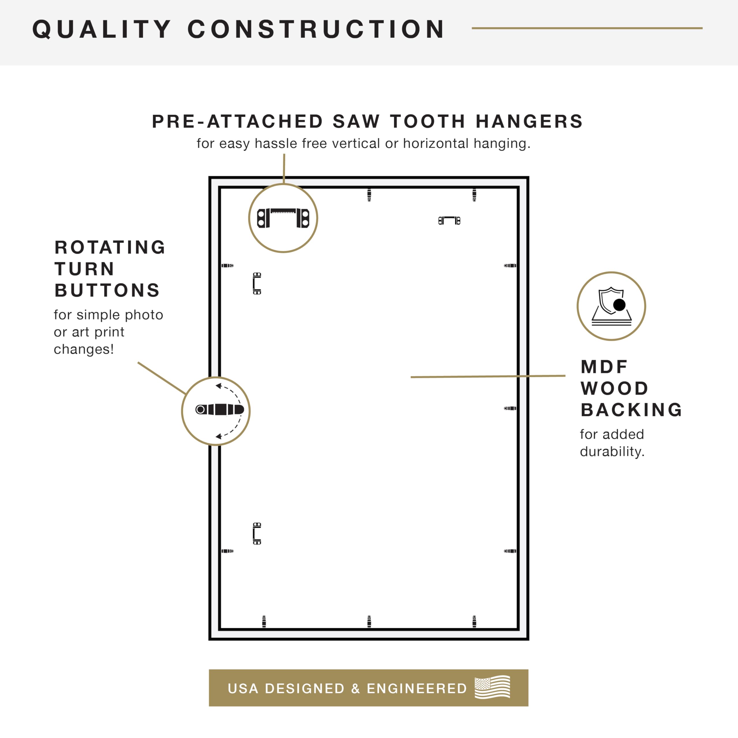 Large 27x40 frame fits posters, photos, and artwork with style.