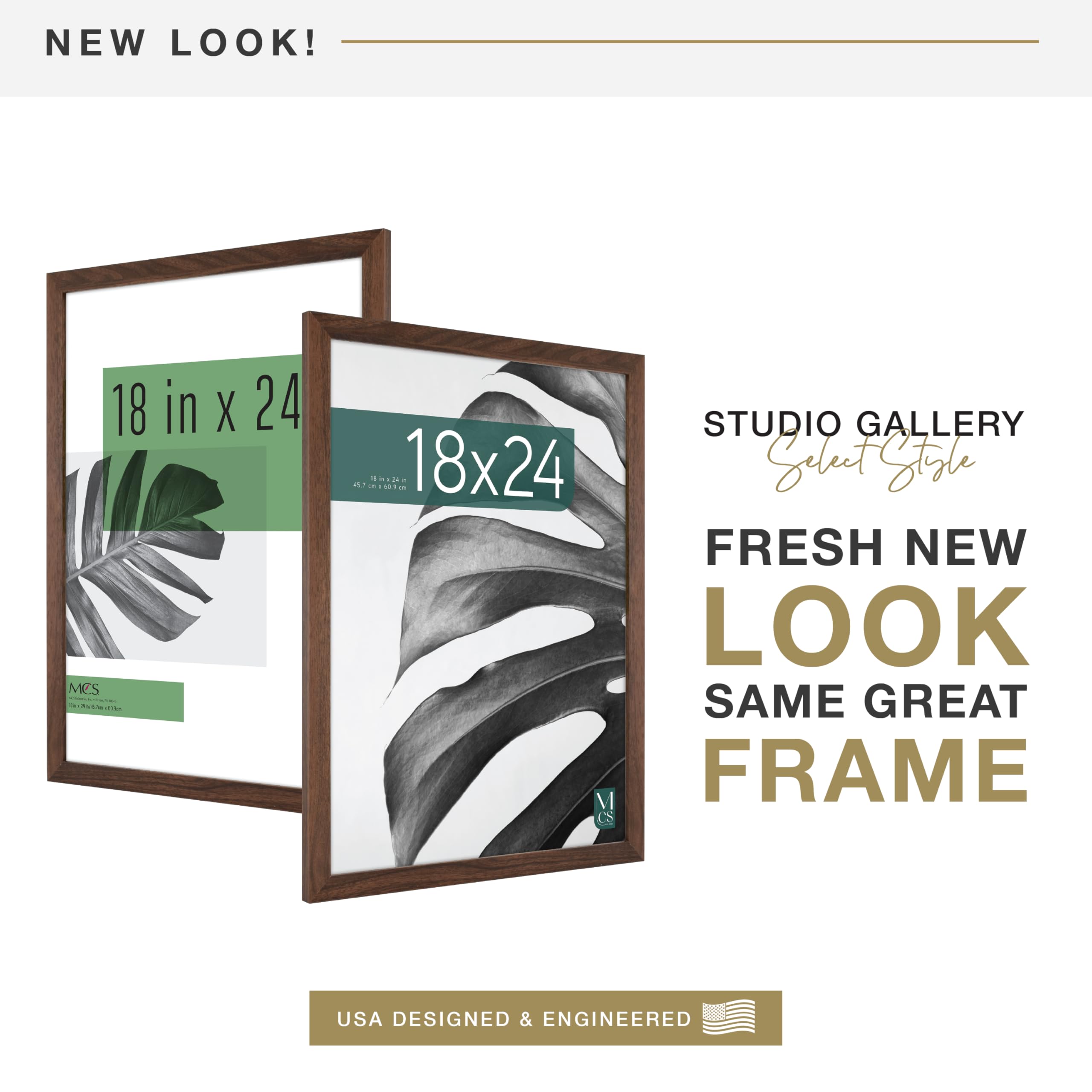 Close-up of walnut woodgrain finish on MCS Studio Gallery frame.