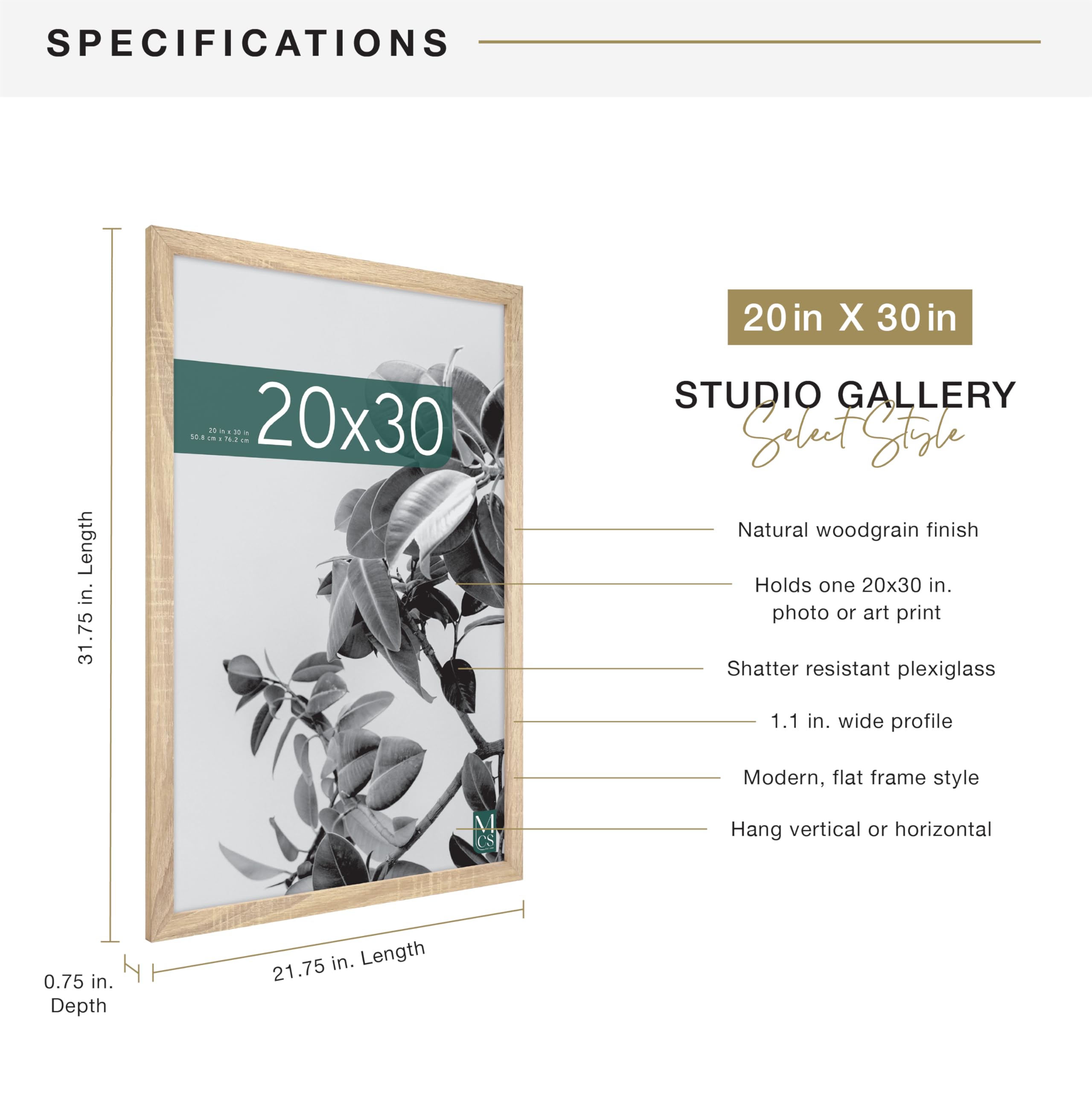 MCS Studio Gallery frame demonstrates horizontal wall hanging for gallery layouts.