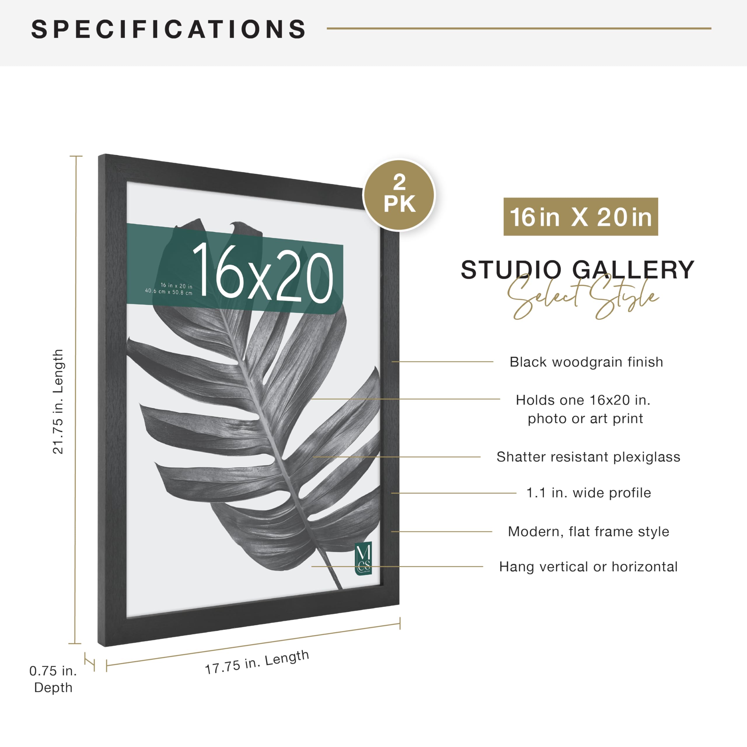 MCS Studio Gallery frame with sawtooth hangers included for mounting