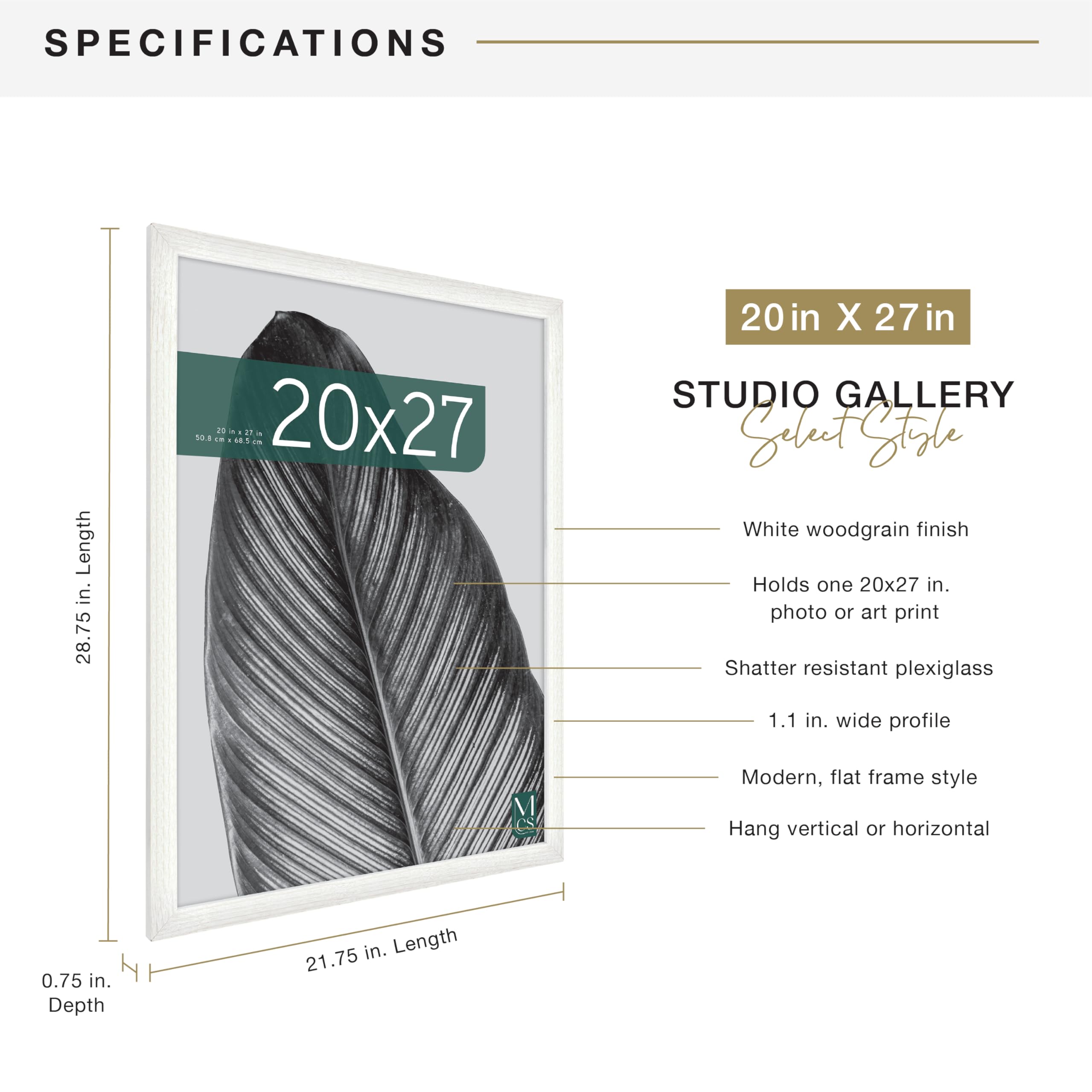 MCS Studio Gallery with sawtooth hangers enables vertical or horizontal hanging