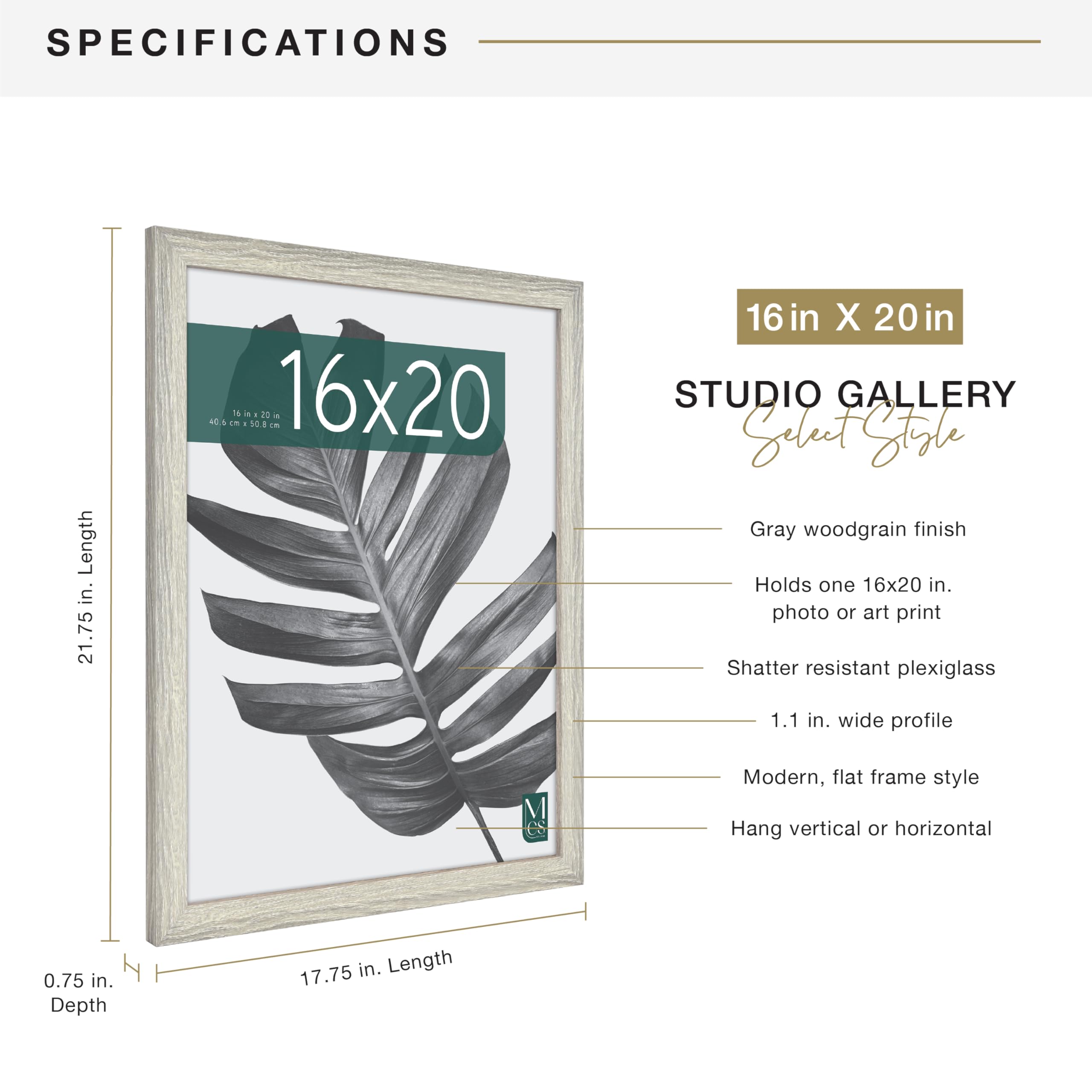 MCS Studio Gallery with pre-attached sawtooth hangers for easy mounting.