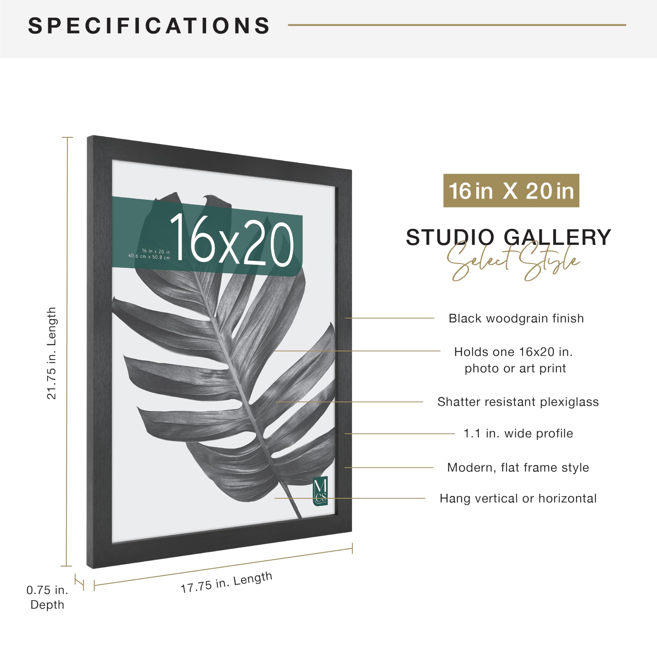 MCS Studio Gallery woodgrain close-up highlighting plexiglass protection.