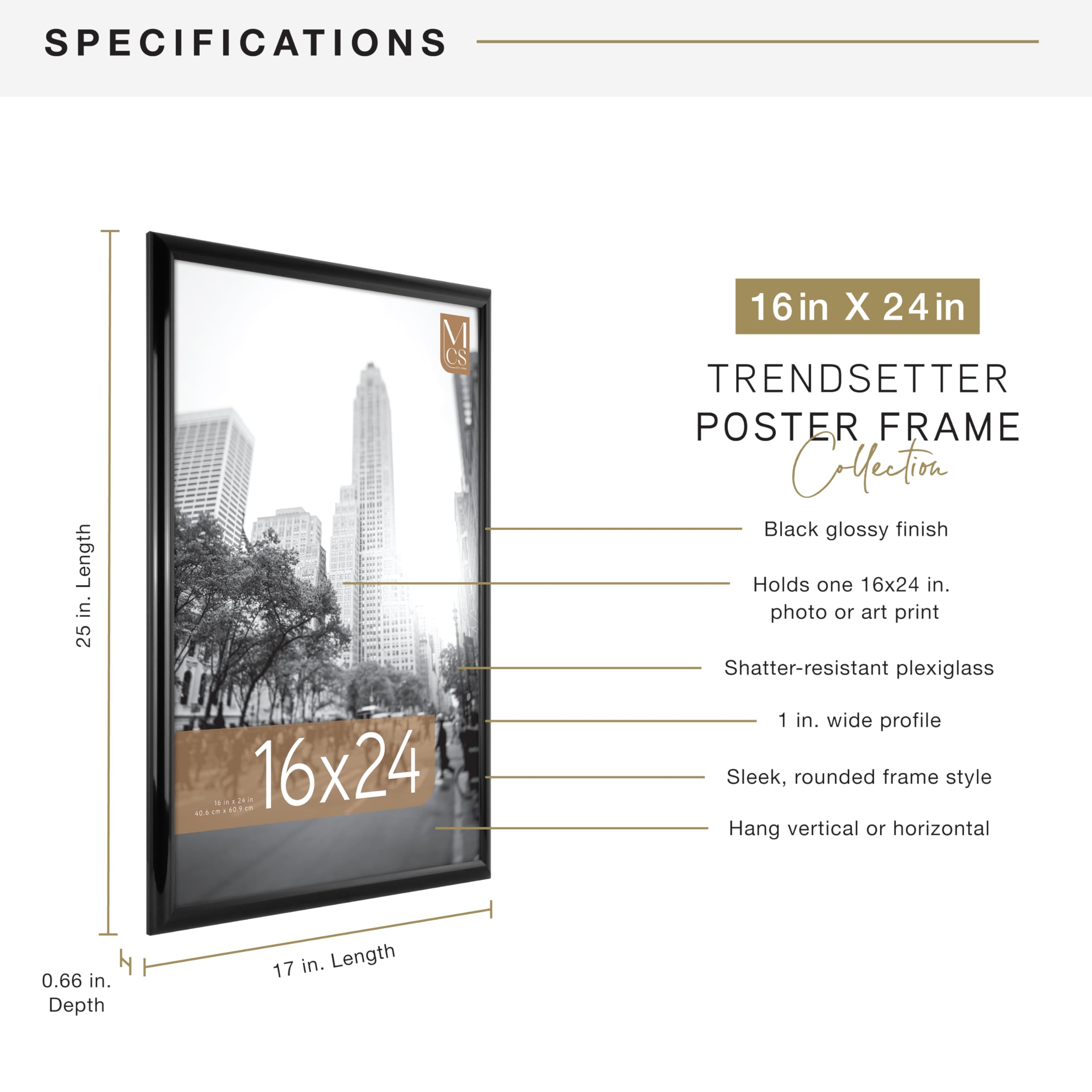 MCS Trendsetter 16x24 frame with pre-attached sawtooth hangers for easy mounting.
