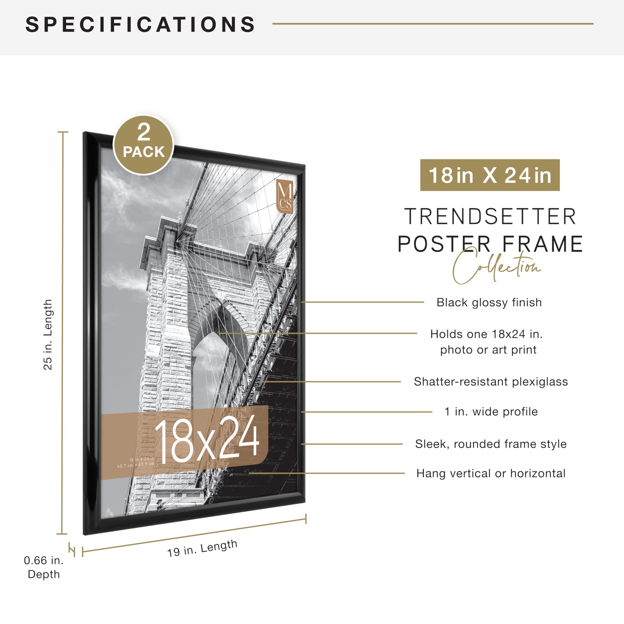 MCS Trendsetter 18x24 frame with shatterproof front for safety.
