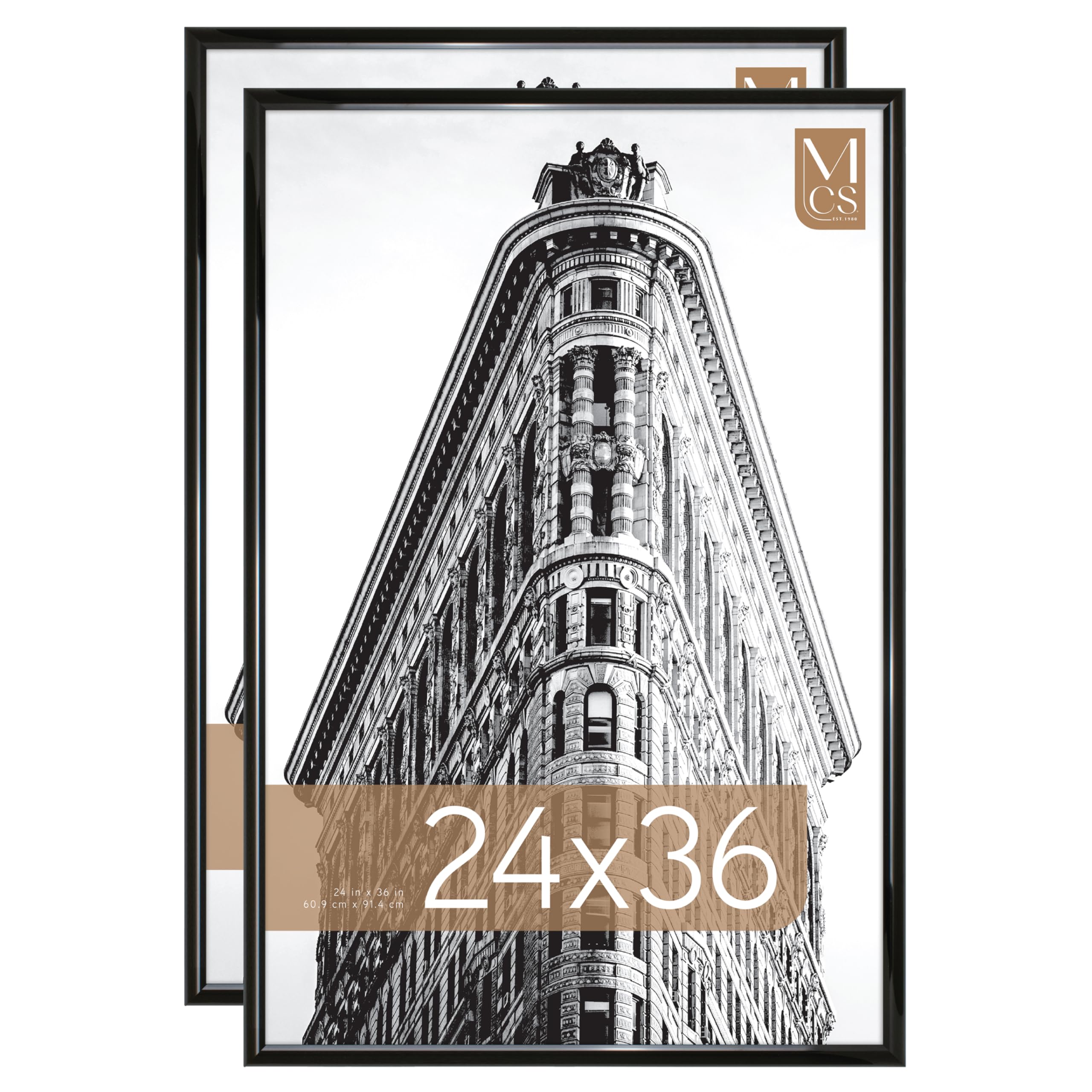MCS Trendsetter 24x36 frame front view with sleek black high-gloss finish for clear poster display