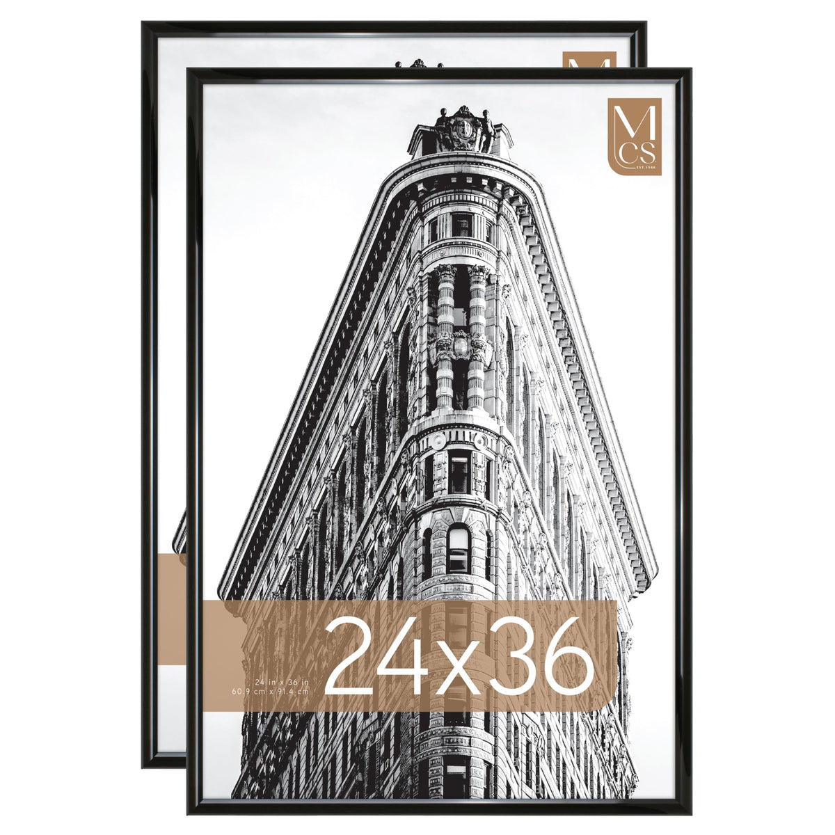 MCS Trendsetter 24x36 frame front view with sleek black high-gloss finish for clear poster display