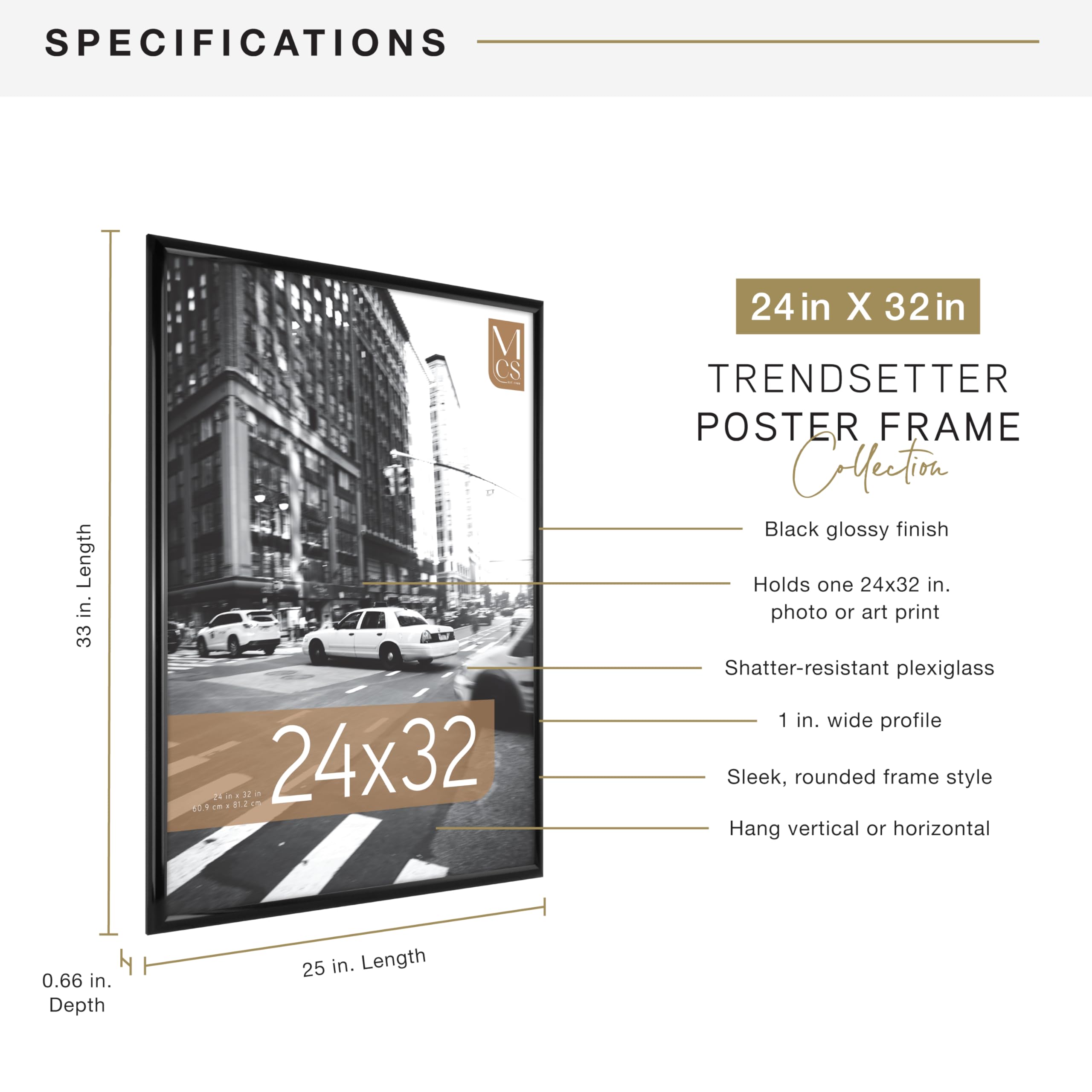 MCS Trendsetter shatter-resistant styrene front protects artwork during handling.