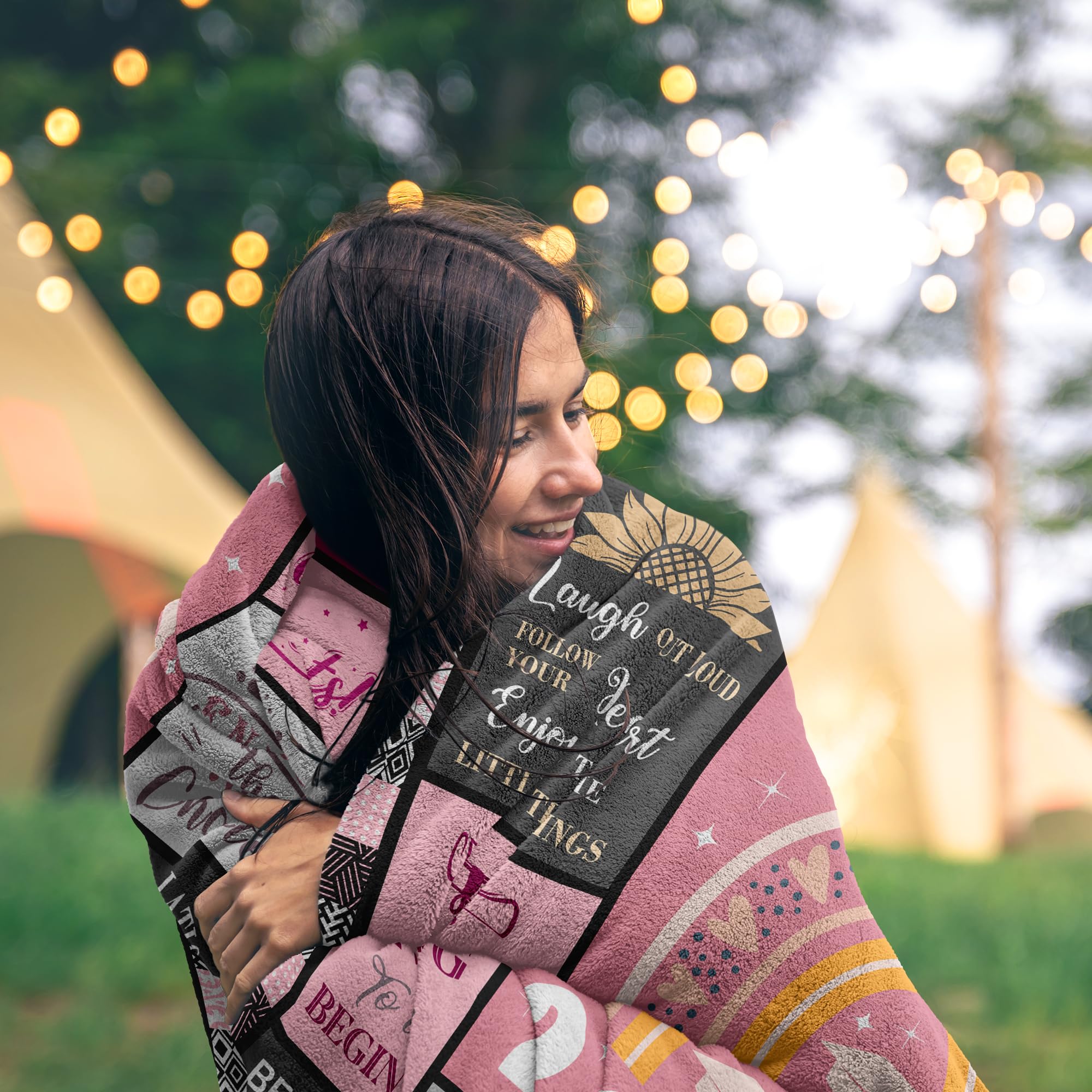 Mcurore blanket draped outdoors for camping or travel warmth