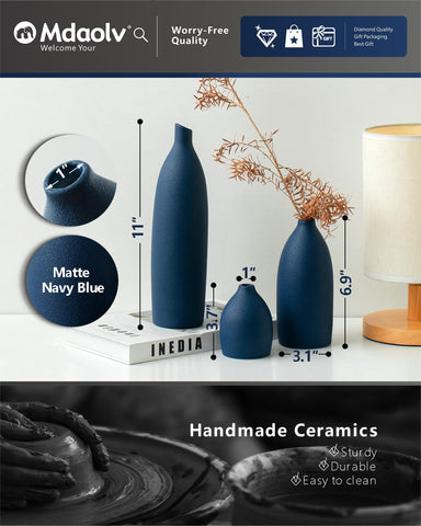Mdaolv matte frosted navy vase adds elegant texture and glow.