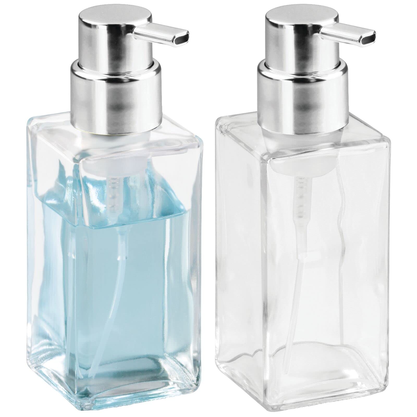 mdesign glass foaming hand soap dispenser with chrome pump, ideal for bathrooms