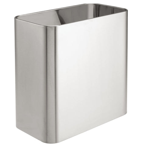 mdesign Mirri Collection small metal trash can in brushed chrome, front view for compact bathrooms