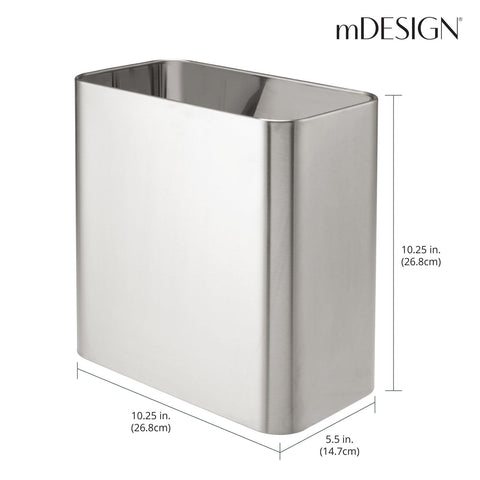 mdesign slim bathroom trash can fits tight corners, space saving design