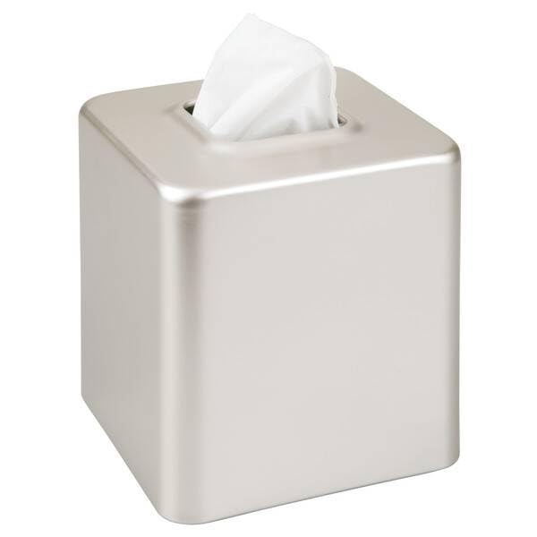 mdesign Unity satin steel square tissue cover on bathroom vanity with tissues neatly displayed