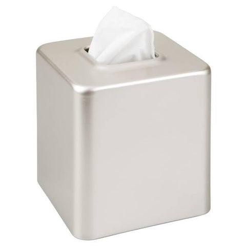 mdesign Unity satin steel square tissue cover on bathroom vanity with tissues neatly displayed