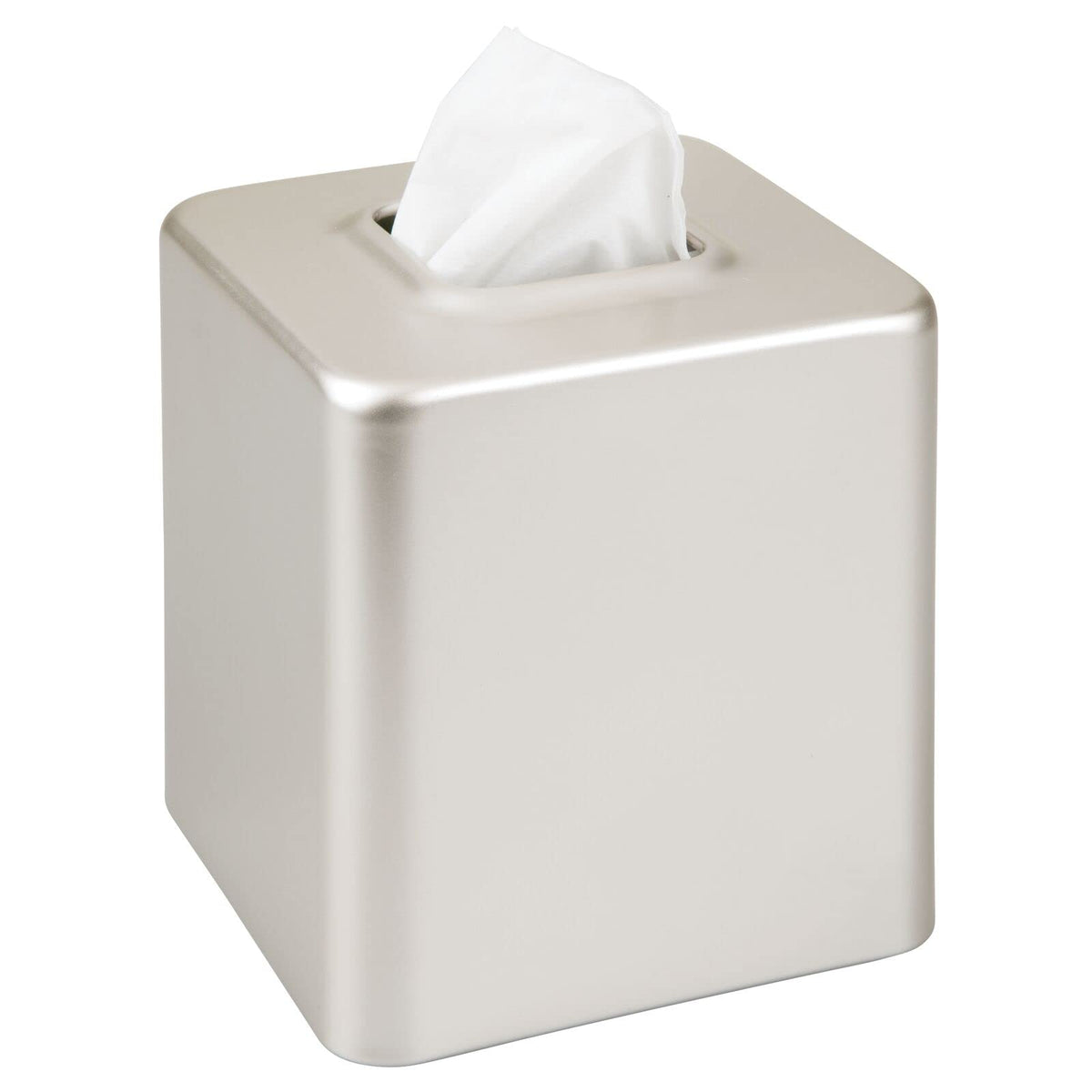 mdesign Unity satin steel square tissue cover front view for modern bathroom organization