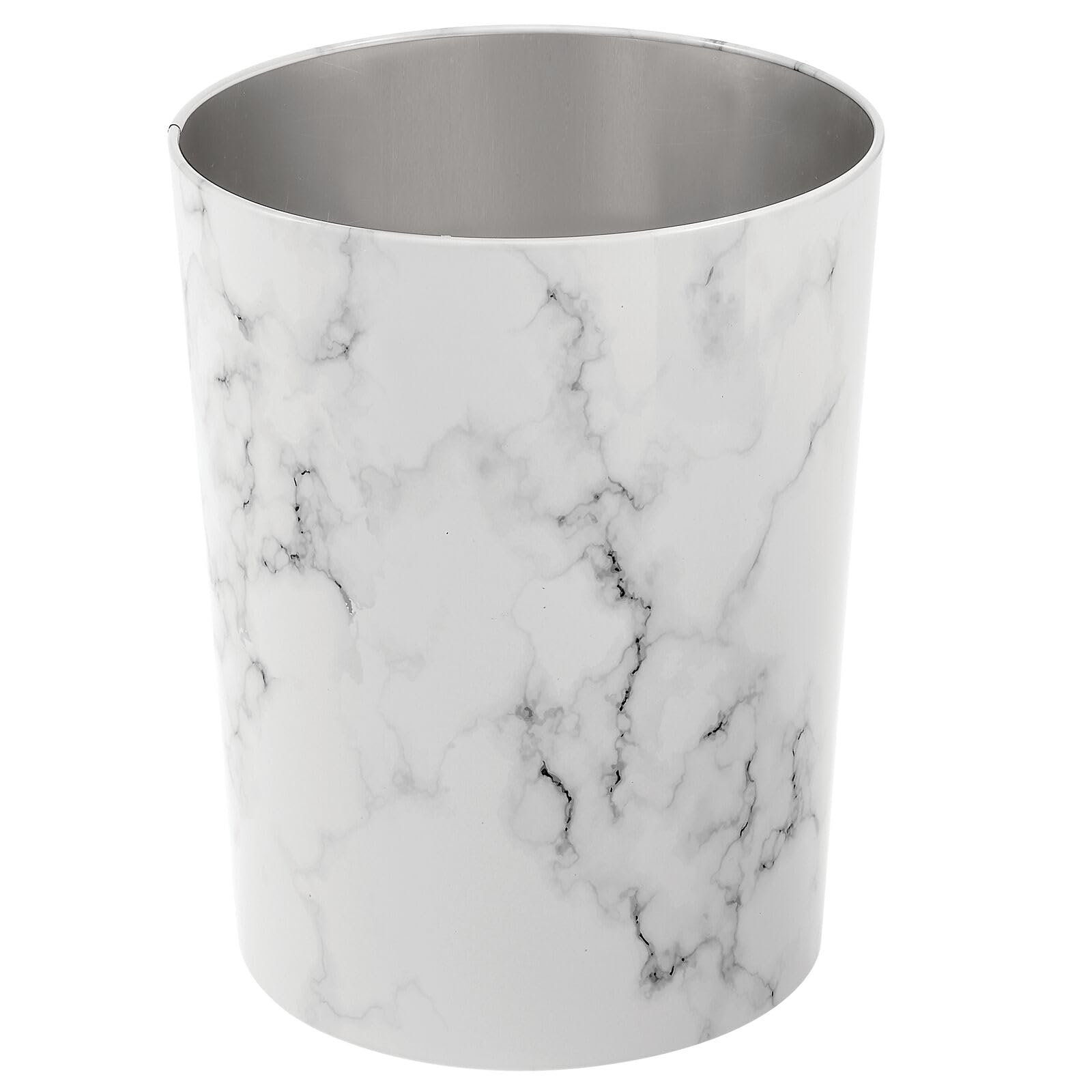 mdesign white marble trash bin for desk or floor use.