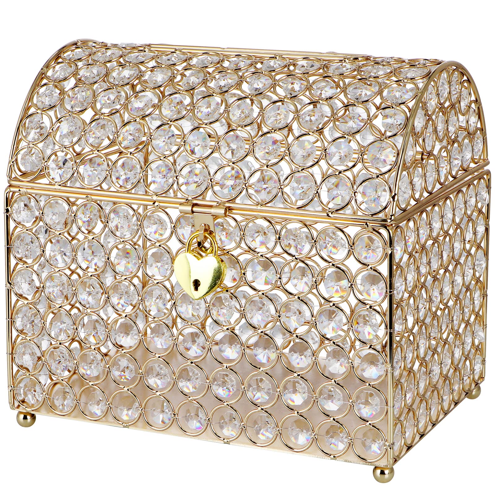 MDLUU treasure chest card box in gold, close-up showing sturdy metal finish, durable and elegant for event tables.