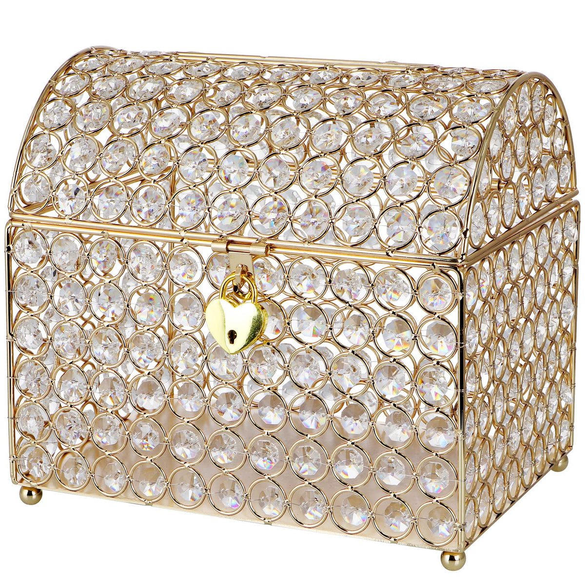 MDLUU treasure chest card box in gold, close-up showing sturdy metal finish, durable and elegant for event tables.