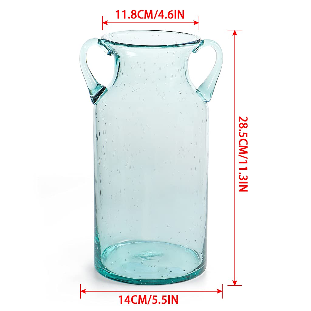 MDLUU blue-tinted glass vase highlights airy bubbles for tall stem arrangements.