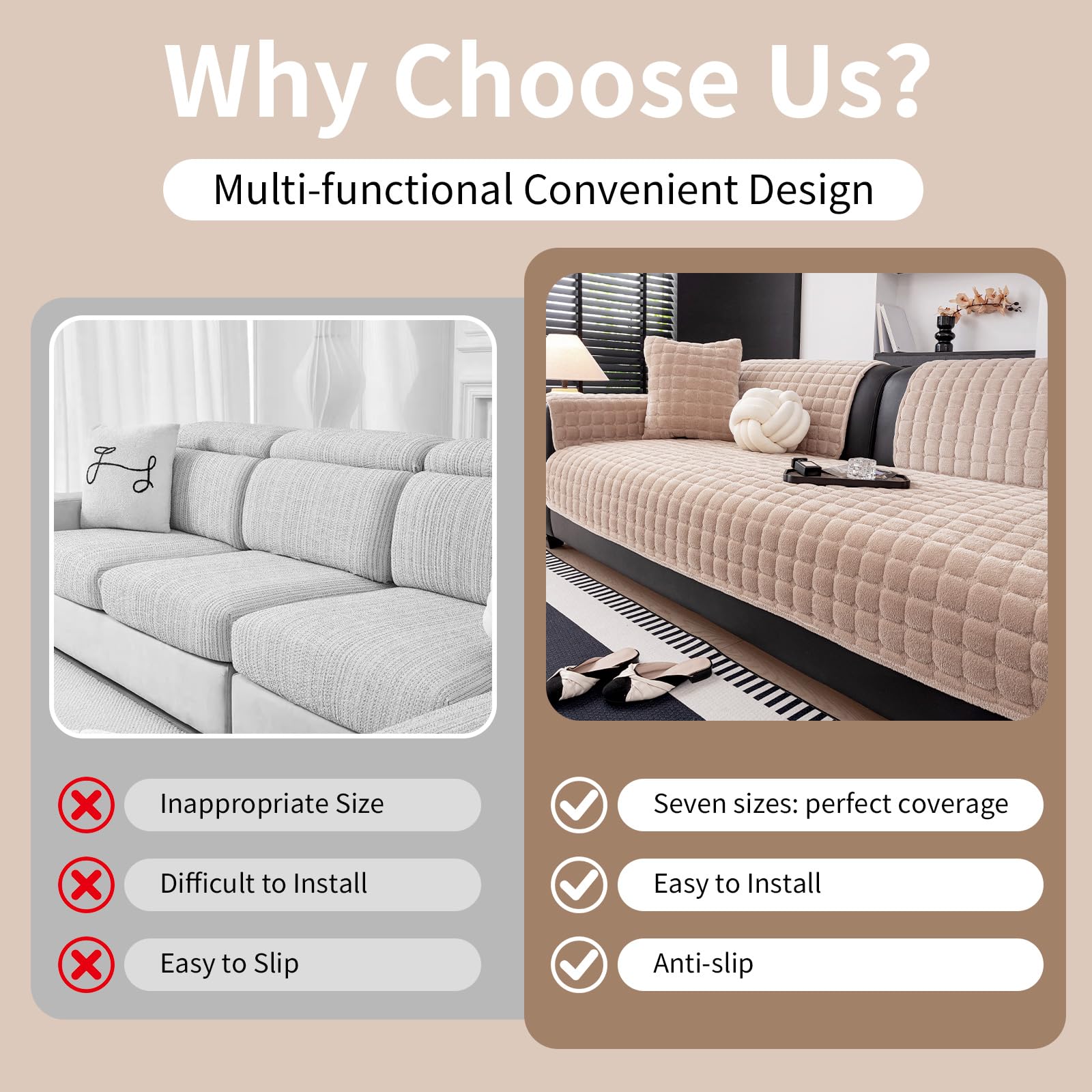 MDSASFD velvet couch cover close-up showing plush, non-shedding fabric.