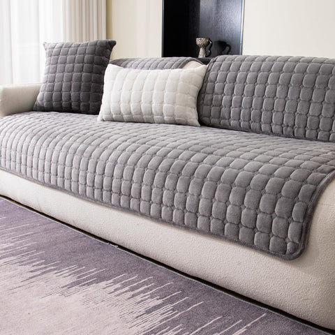 MDSASFD velvet couch cover front quilted pattern for stylish sofa protection.