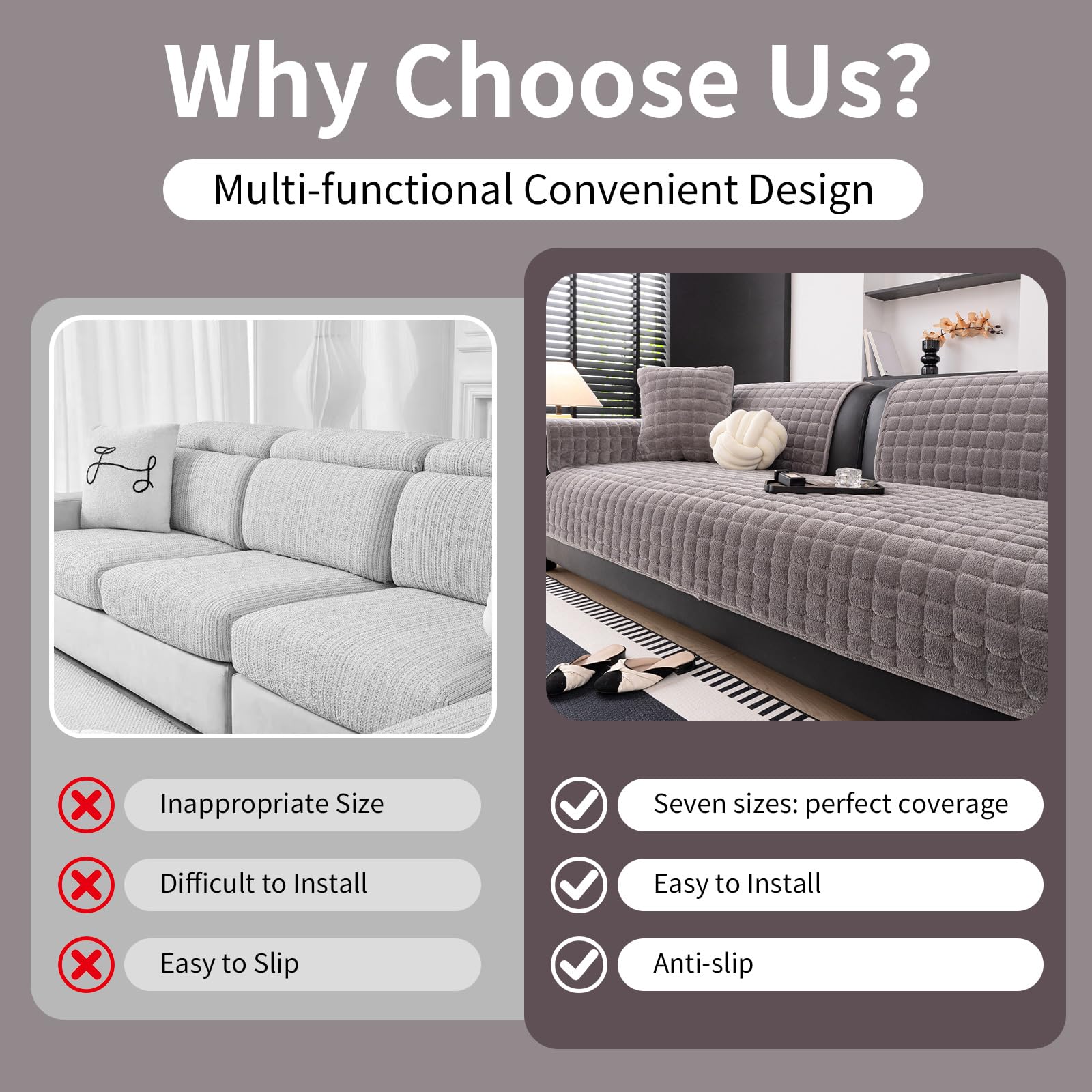 MDSASFD velvet couch cover on an L-shaped sofa demonstrates a secure fit.