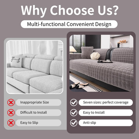 MDSASFD velvet couch cover on an L-shaped sofa demonstrates a secure fit.