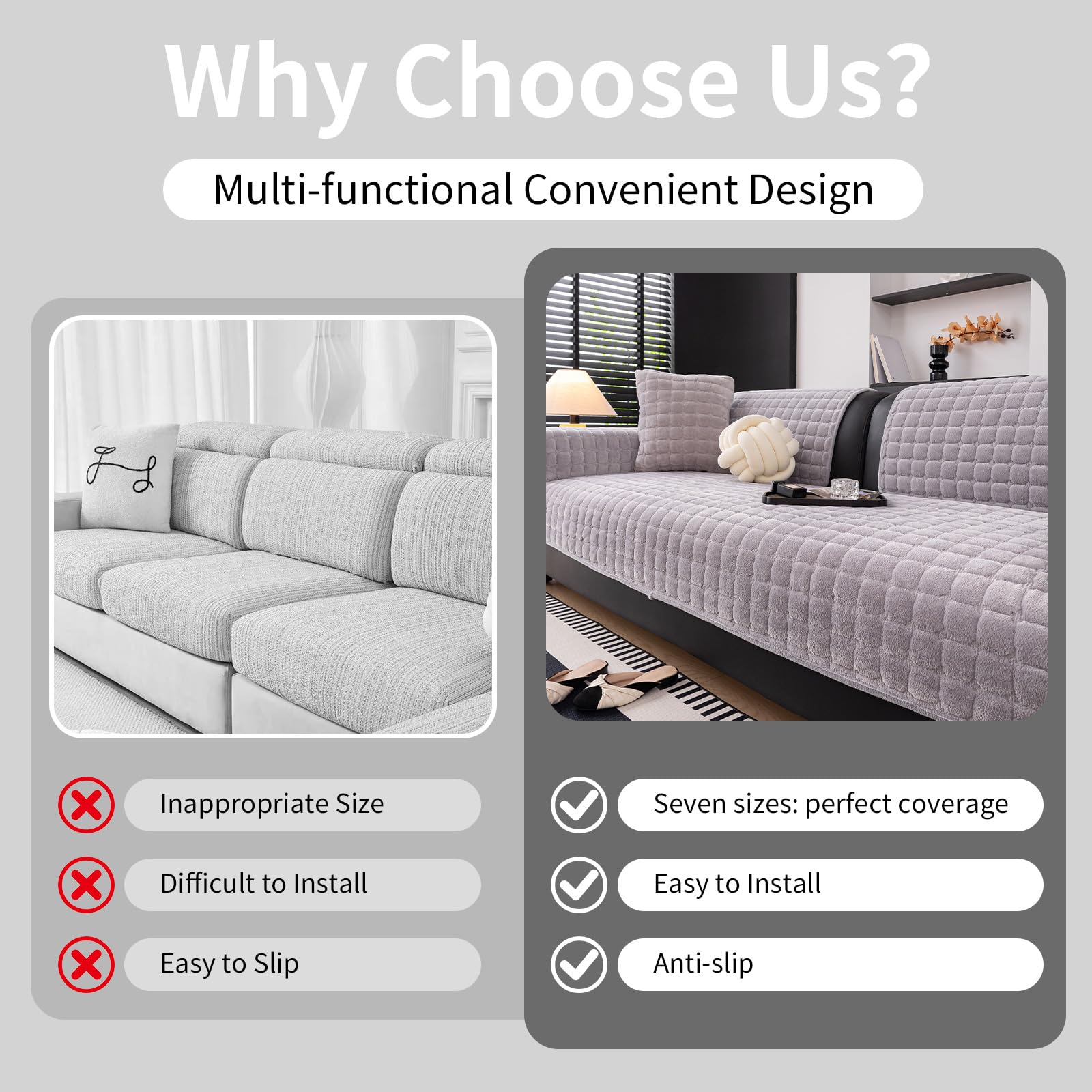 MDSASFD velvet couch cover on an L-shaped sofa showcasing versatile protection