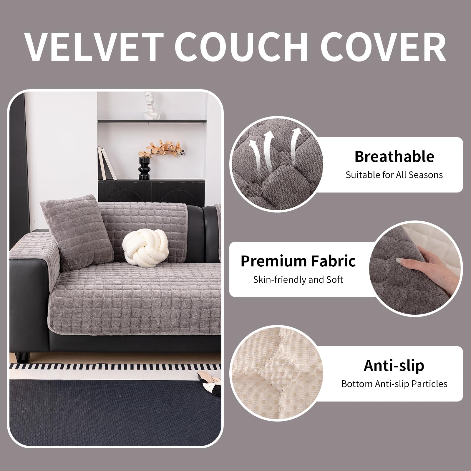 MDSASFD velvet couch cover plush texture close-up ensures soft, inviting seating.