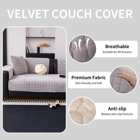 MDSASFD velvet couch cover side angle highlighting anti-slip stability